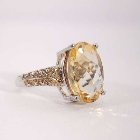 Citrine 5 Carats Ring Sterling Silver Size 7 - Picture 1 of 10